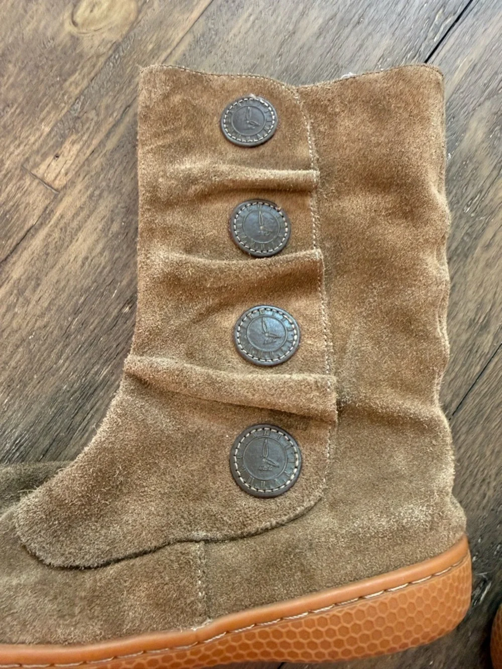 Livie & Luca Girls Brown Suede Tall Boots Size 1 Side Zip Button Detail Leather